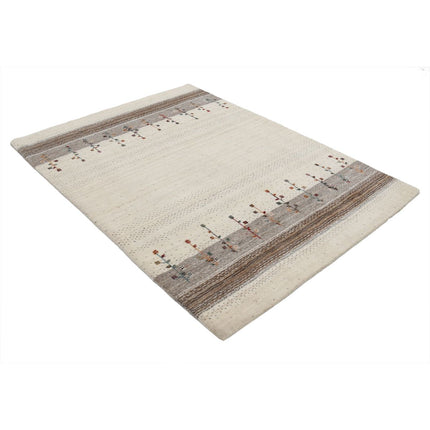 Modren 4' 8" X 6' 5" Wool Hand-Knotted Rug 4' 8" X 6' 5" (142 X 196) / Ivory / Brown