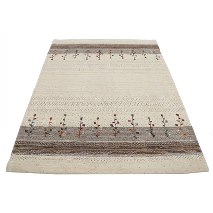 Modren 4' 8" X 6' 5" Wool Hand-Knotted Rug 4' 8" X 6' 5" (142 X 196) / Ivory / Brown