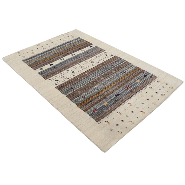 Modren 4' 0" X 5' 11" Wool Hand-Knotted Rug 4' 0" X 5' 11" (122 X 180) / Ivory / Brown