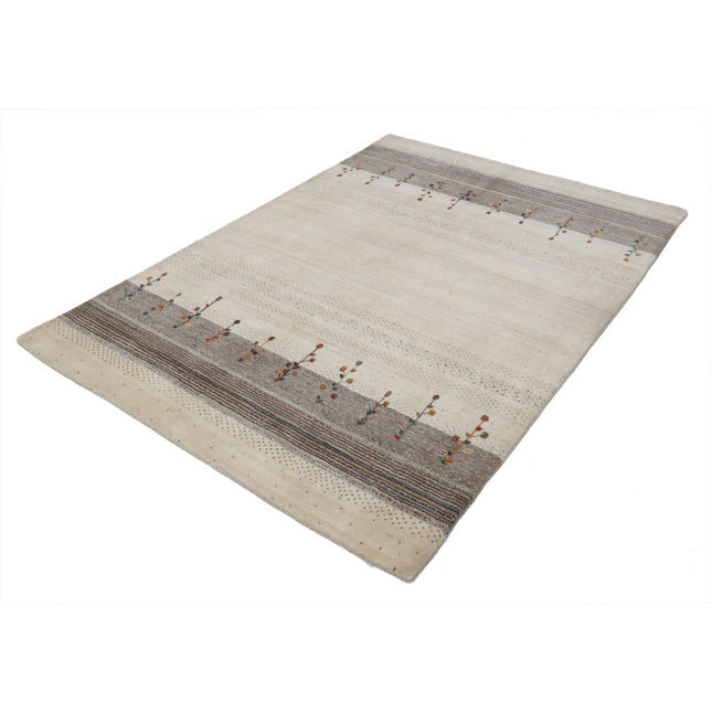 Modren 5' 3" X 7' 5" Wool Hand-Knotted Rug 5' 3" X 7' 5" (160 X 226) / Ivory / Brown