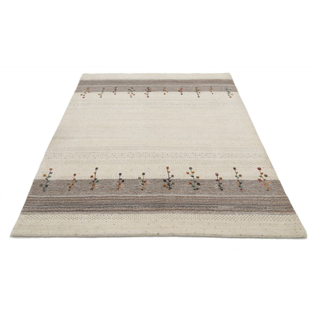 Modren 5' 3" X 7' 5" Wool Hand-Knotted Rug 5' 3" X 7' 5" (160 X 226) / Ivory / Brown