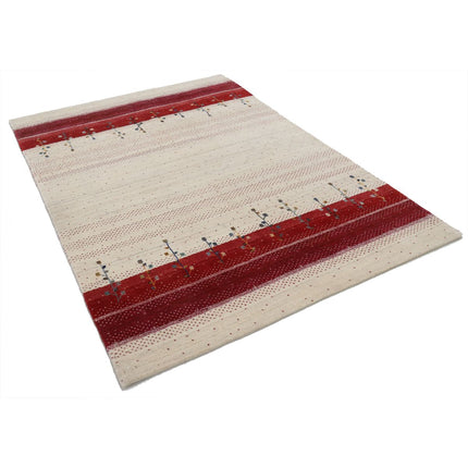 Modren 5' 3" X 7' 6" Wool Hand-Knotted Rug 5' 3" X 7' 6" (160 X 229) / Ivory / Red