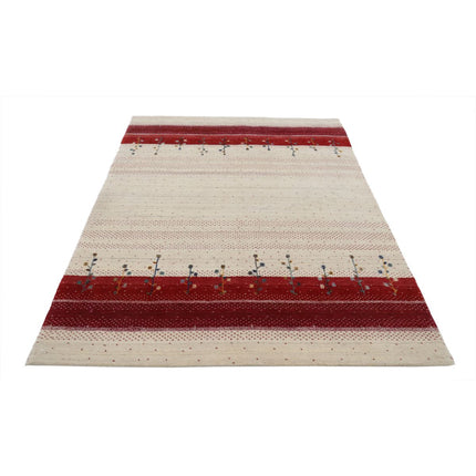 Modren 5' 3" X 7' 6" Wool Hand-Knotted Rug 5' 3" X 7' 6" (160 X 229) / Ivory / Red