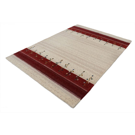 Modren 5' 4" X 7' 6" Wool Hand-Knotted Rug 5' 4" X 7' 6" (163 X 229) / Ivory / Red