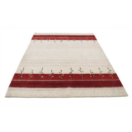 Modren 5' 4" X 7' 6" Wool Hand-Knotted Rug 5' 4" X 7' 6" (163 X 229) / Ivory / Red