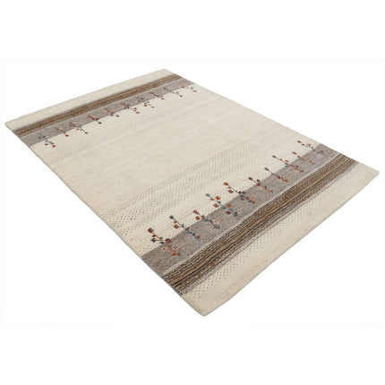 Modren 4' 6" X 6' 5" Wool Hand-Knotted Rug 4' 6" X 6' 5" (137 X 196) / Ivory / Brown