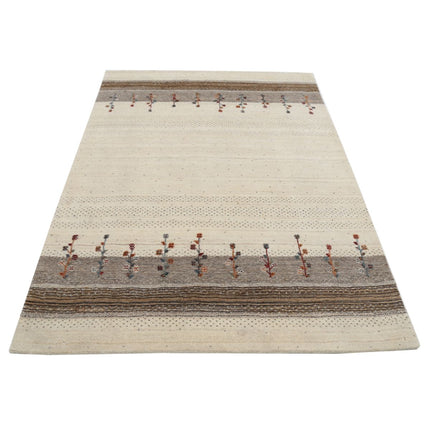 Modren 4' 6" X 6' 5" Wool Hand-Knotted Rug 4' 6" X 6' 5" (137 X 196) / Ivory / Brown