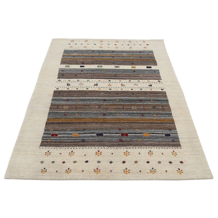 Modren 4' 0" X 5' 10" Wool Hand-Knotted Rug 4' 0" X 5' 10" (122 X 178) / Ivory / Brown