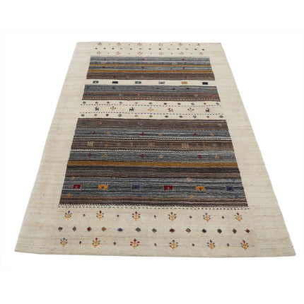 Modren 3' 11" X 5' 9" Wool Hand-Knotted Rug 3' 11" X 5' 9" (119 X 175) / Ivory / Brown