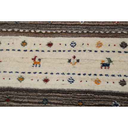 Modren 4' 0" X 5' 11" Wool Hand-Knotted Rug 4' 0" X 5' 11" (122 X 180) / Ivory / Brown