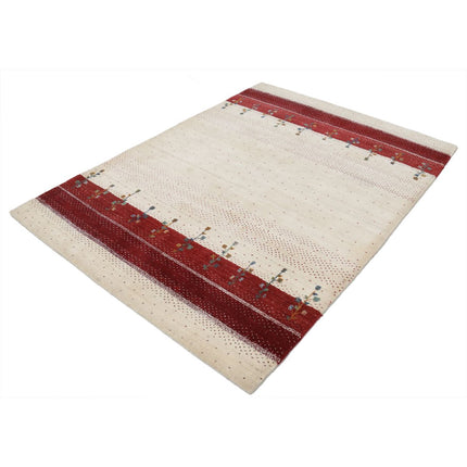 Modren 4' 10" X 6' 6" Wool Hand-Knotted Rug 4' 10" X 6' 6" (147 X 198) / Ivory / Red