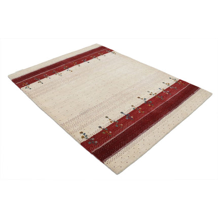 Modren 4' 10" X 6' 6" Wool Hand-Knotted Rug 4' 10" X 6' 6" (147 X 198) / Ivory / Red