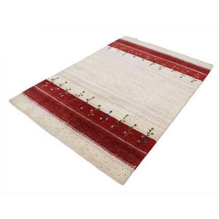 Modren 4' 8" X 6' 7" Wool Hand-Knotted Rug 4' 8" X 6' 7" (142 X 201) / Ivory / Red