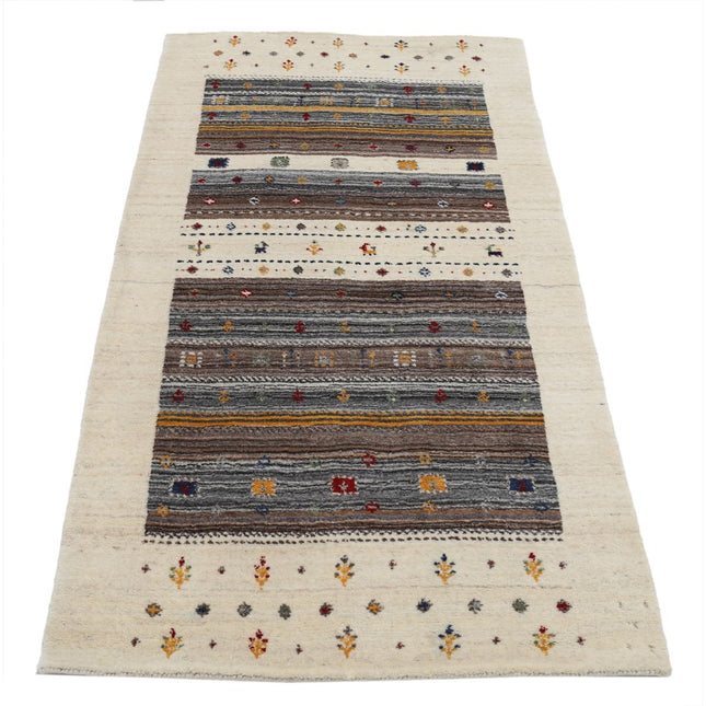 Modren 2' 11" X 5' 2" Wool Hand-Knotted Rug 2' 11" X 5' 2" (89 X 157) / Ivory / Brown