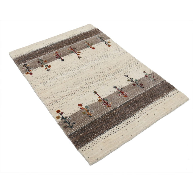 Modren 2' 9" X 3' 11" Wool Hand-Knotted Rug 2' 9" X 3' 11" (84 X 119) / Ivory / Brown