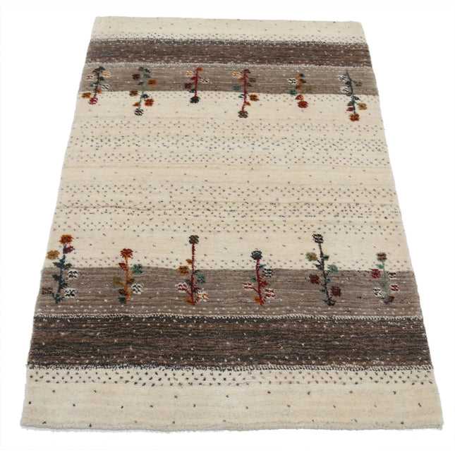 Modren 2' 9" X 3' 11" Wool Hand-Knotted Rug 2' 9" X 3' 11" (84 X 119) / Ivory / Brown
