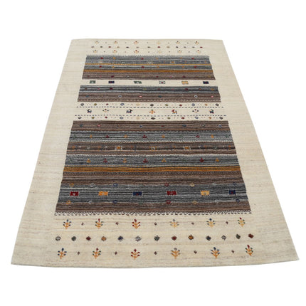 Modren 4' 0" X 5' 10" Wool Hand-Knotted Rug 4' 0" X 5' 10" (122 X 178) / Ivory / Brown