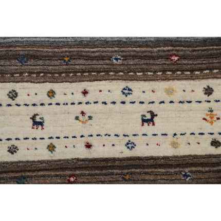 Modren 4' 0" X 5' 10" Wool Hand-Knotted Rug 4' 0" X 5' 10" (122 X 178) / Ivory / Brown