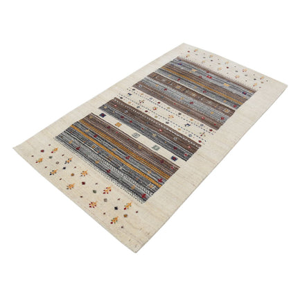 Modren 3' 0" X 5' 3" Wool Hand-Knotted Rug 3' 0" X 5' 3" (91 X 160) / Ivory / Brown