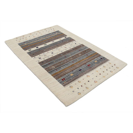 Modren 3' 11" X 5' 10" Wool Hand-Knotted Rug 3' 11" X 5' 10" (119 X 178) / Ivory / Brown