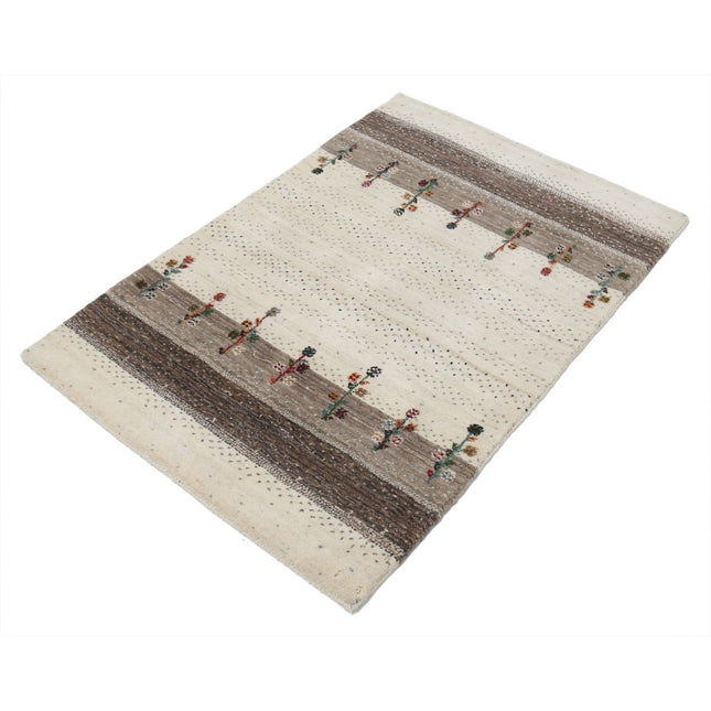 Modren 2' 9" X 4' 0" Wool Hand-Knotted Rug 2' 9" X 4' 0" (84 X 122) / Ivory / Brown