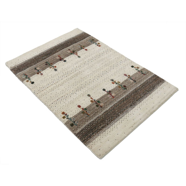 Modren 2' 9" X 4' 0" Wool Hand-Knotted Rug 2' 9" X 4' 0" (84 X 122) / Ivory / Brown
