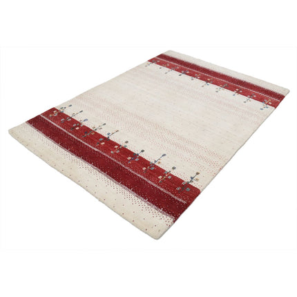 Modren 4' 7" X 6' 5" Wool Hand-Knotted Rug 4' 7" X 6' 5" (140 X 196) / Ivory / Red