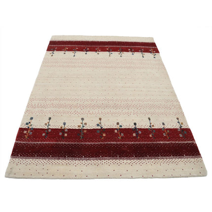 Modren 4' 7" X 6' 5" Wool Hand-Knotted Rug 4' 7" X 6' 5" (140 X 196) / Ivory / Red