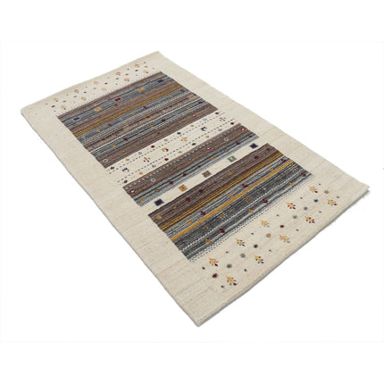 Modren 3' 0" X 5' 2" Wool Hand-Knotted Rug 3' 0" X 5' 2" (91 X 157) / Ivory / Brown