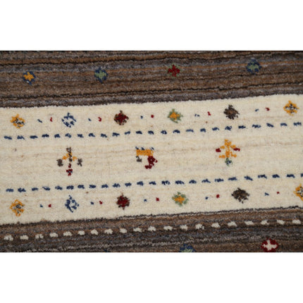 Modren 3' 0" X 5' 2" Wool Hand-Knotted Rug 3' 0" X 5' 2" (91 X 157) / Ivory / Brown