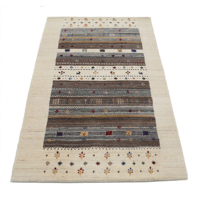 Modren 3' 2" X 5' 0" Wool Hand-Knotted Rug 3' 2" X 5' 0" (97 X 152) / Ivory / Brown
