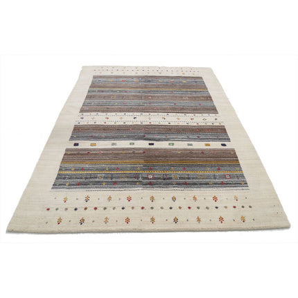 Modren 5' 7" X 7' 10" Wool Hand-Knotted Rug 5' 7" X 7' 10" (170 X 239) / Ivory / Brown