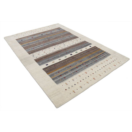 Modren 5' 8" X 7' 10" Wool Hand-Knotted Rug 5' 8" X 7' 10" (173 X 239) / Ivory / Brown