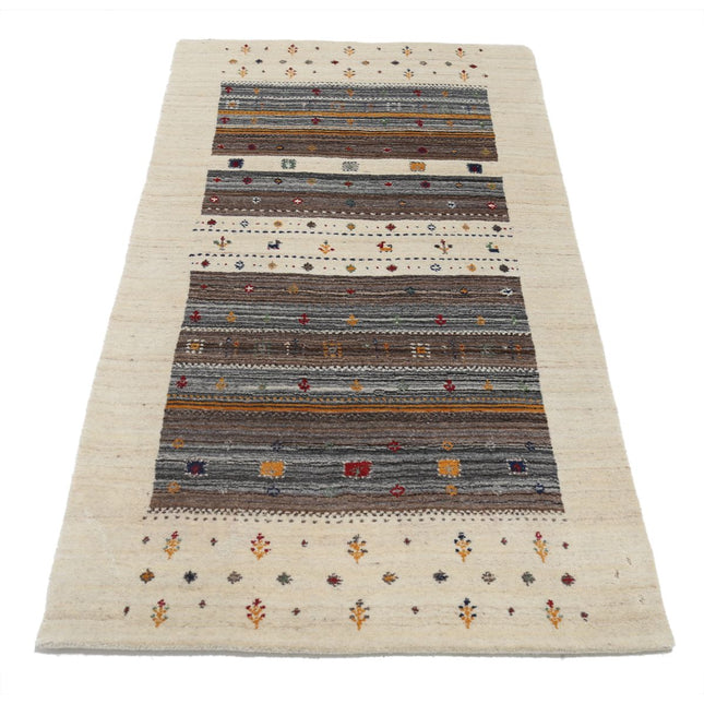 Modren 3' 0" X 5' 3" Wool Hand-Knotted Rug 3' 0" X 5' 3" (91 X 160) / Ivory / Brown