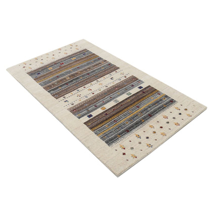 Modren 3' 0" X 5' 2" Wool Hand-Knotted Rug 3' 0" X 5' 2" (91 X 157) / Ivory / Brown