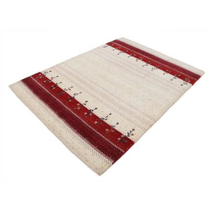 Modren 4' 9" X 6' 6" Wool Hand-Knotted Rug 4' 9" X 6' 6" (145 X 198) / Ivory / Red