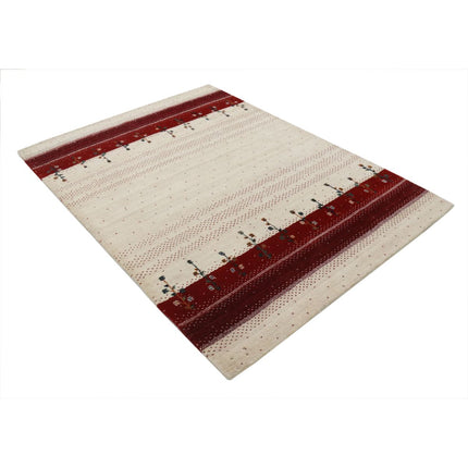 Modren 4' 9" X 6' 6" Wool Hand-Knotted Rug 4' 9" X 6' 6" (145 X 198) / Ivory / Red