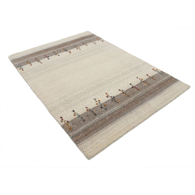 Modren 4' 8" X 6' 5" Wool Hand-Knotted Rug 4' 8" X 6' 5" (142 X 196) / Ivory / Brown