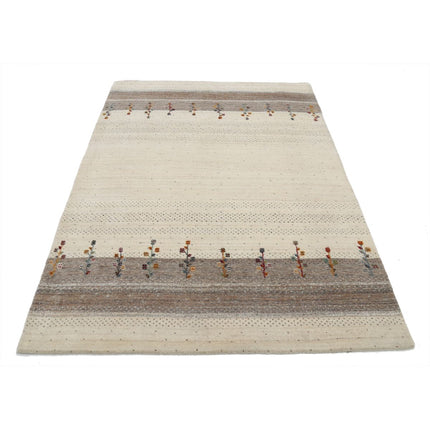 Modren 4' 8" X 6' 5" Wool Hand-Knotted Rug 4' 8" X 6' 5" (142 X 196) / Ivory / Brown