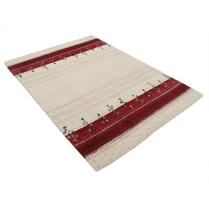 Modren 4' 8" X 6' 7" Wool Hand-Knotted Rug 4' 8" X 6' 7" (142 X 201) / Ivory / Red