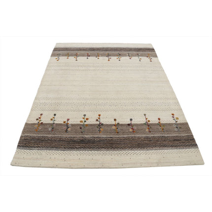 Modren 4' 8" X 6' 6" Wool Hand-Knotted Rug 4' 8" X 6' 6" (142 X 198) / Ivory / Brown