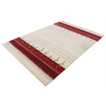 Modren 5' 4" X 7' 6" Wool Hand-Knotted Rug 5' 4" X 7' 6" (163 X 229) / Ivory / Red