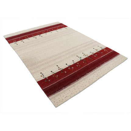 Modren 5' 4" X 7' 6" Wool Hand-Knotted Rug 5' 4" X 7' 6" (163 X 229) / Ivory / Red