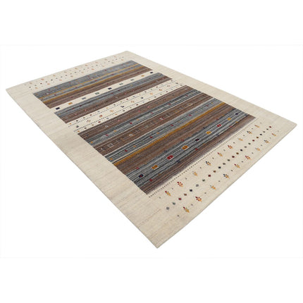 Modren 5' 8" X 7' 10" Wool Hand-Knotted Rug 5' 8" X 7' 10" (173 X 239) / Ivory / Brown