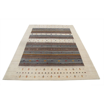 Modren 5' 8" X 7' 10" Wool Hand-Knotted Rug 5' 8" X 7' 10" (173 X 239) / Ivory / Brown