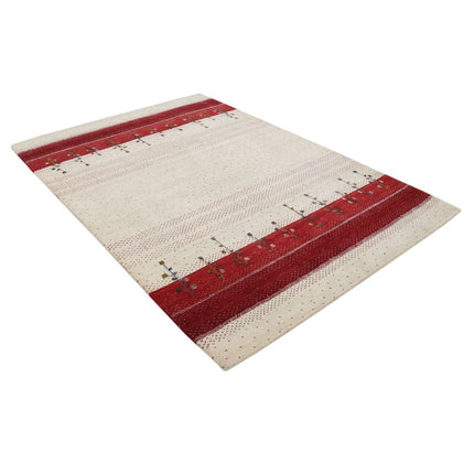 Modren 5' 4" X 7' 8" Wool Hand-Knotted Rug 5' 4" X 7' 8" (163 X 234) / Ivory / Red