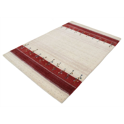 Modren 4' 9" X 6' 6" Wool Hand-Knotted Rug 4' 9" X 6' 6" (145 X 198) / Ivory / Red