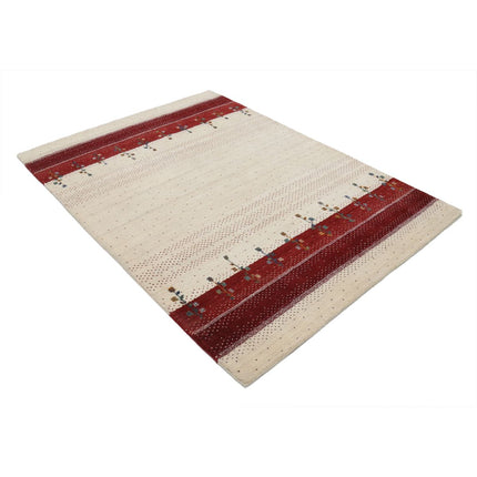 Modren 4' 9" X 6' 6" Wool Hand-Knotted Rug 4' 9" X 6' 6" (145 X 198) / Ivory / Red