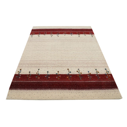 Modren 4' 9" X 6' 6" Wool Hand-Knotted Rug 4' 9" X 6' 6" (145 X 198) / Ivory / Red