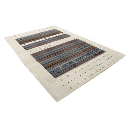 Modren 6' 7" X 9' 9" Wool Hand-Knotted Rug 6' 7" X 9' 9" (201 X 297) / Ivory / Brown